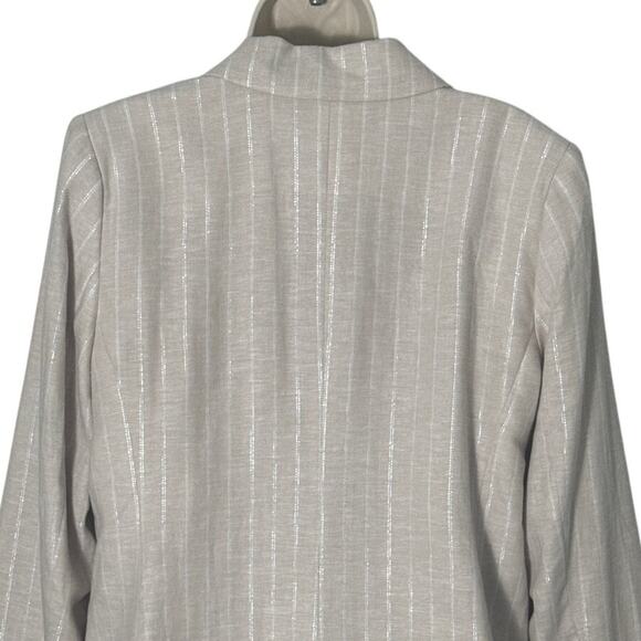 LOFT Classic Striped Blazer Metallic Thread Tan Beige Size 12 - Picture 9 of 10